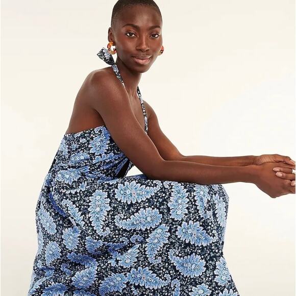 J. Crew Collection Halter Cutout Dress In Ratti Pacific Paisley Size 0 - Picture 4 of 9